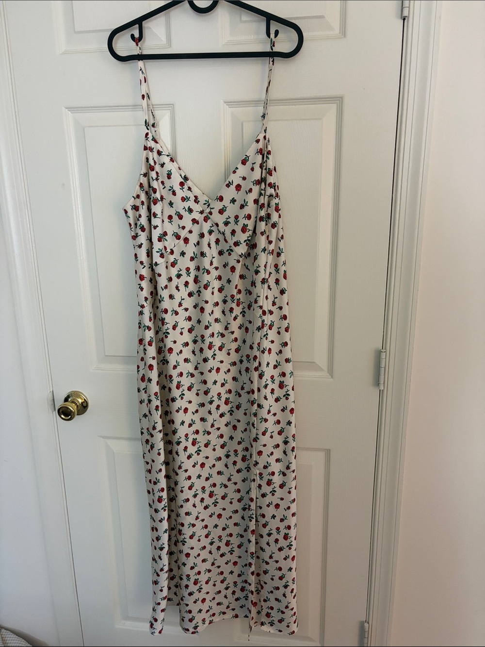 White Floral Slip Dress with Red Cherry Print